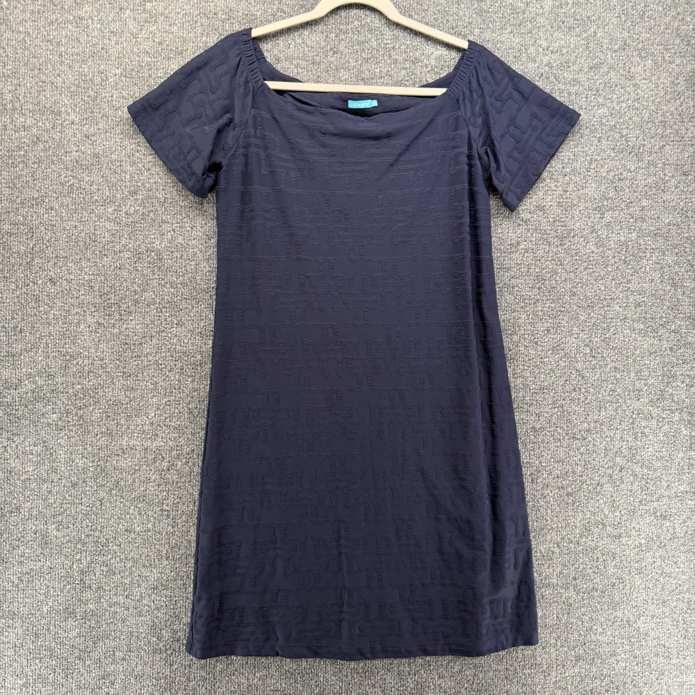 J McLaughlin Dress Size S Blue Square Neck Shift Old Money Quiet Luxury Preppy